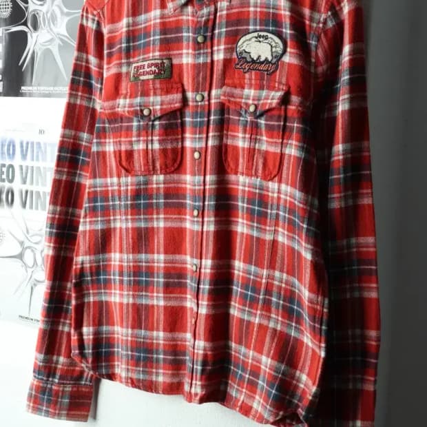 (M) 지프 셔츠 남방 체크 주황 패치 아메카지 겨울용 기모-1667C