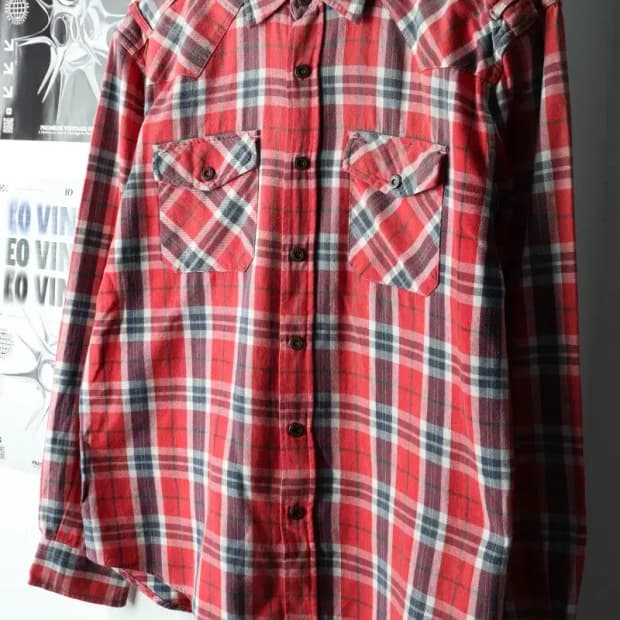 (M-L) 컨버스 셔츠 남방 체크 오렌지 아메카지 슬림핏-1667E