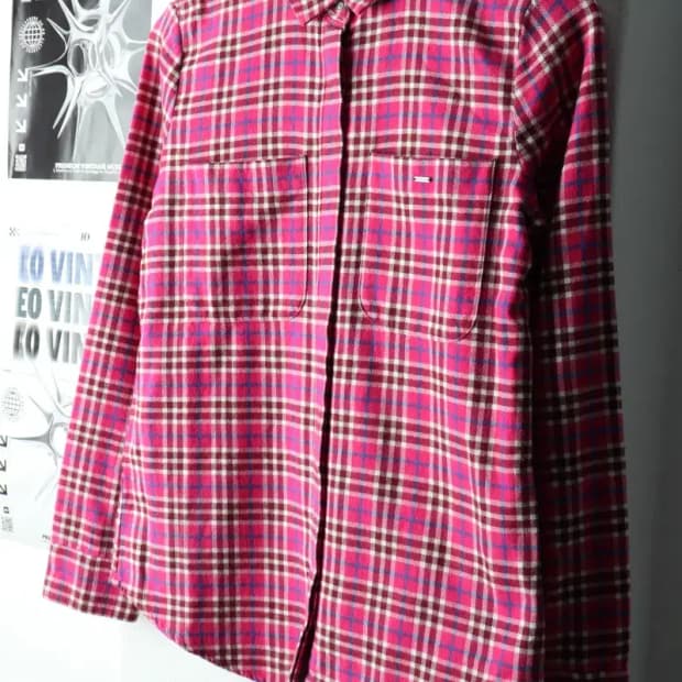W(S) 캘빈클라인 셔츠 남방 체크 플란넬 핑크 겨울용 두툼-1667F