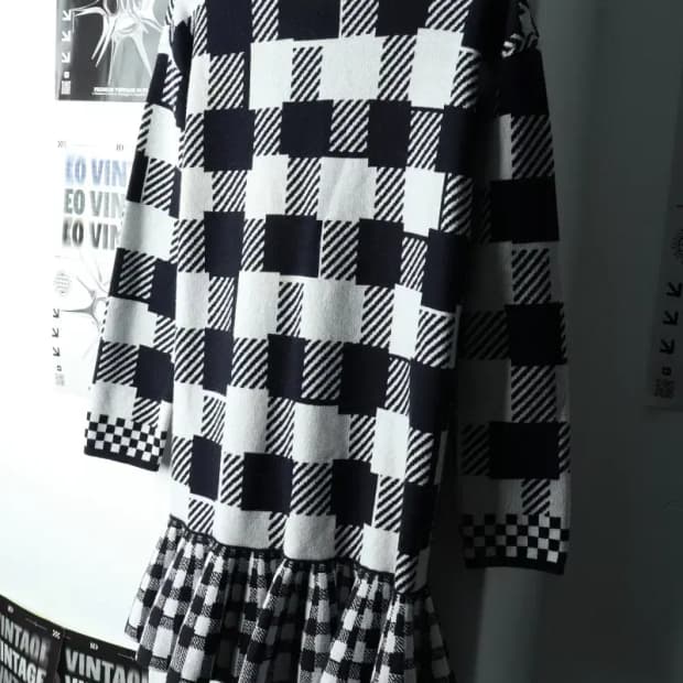 W(F) 럭키슈에뜨 드레스 원피스 니트 체크 울-16714