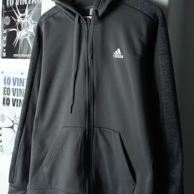 (M) 아디다스 후드집업 기능성 기모 그레이-16788