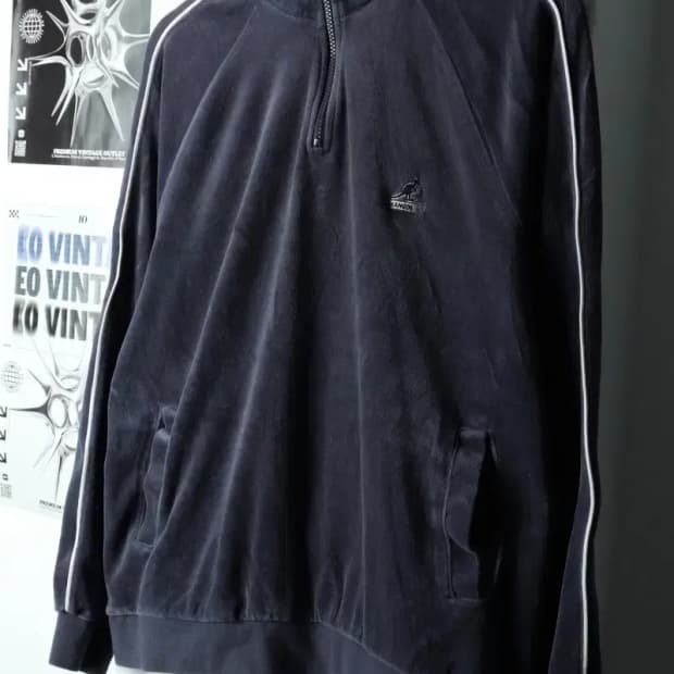 (L-XL) 캉골 맨투맨 티셔츠 유행 Y2K 반집업 벨벳 차콜-16789