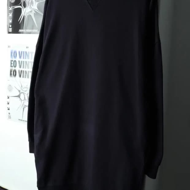 W(S-M) 코스 맨투맨 티셔츠 네이비 무지 롱-16794