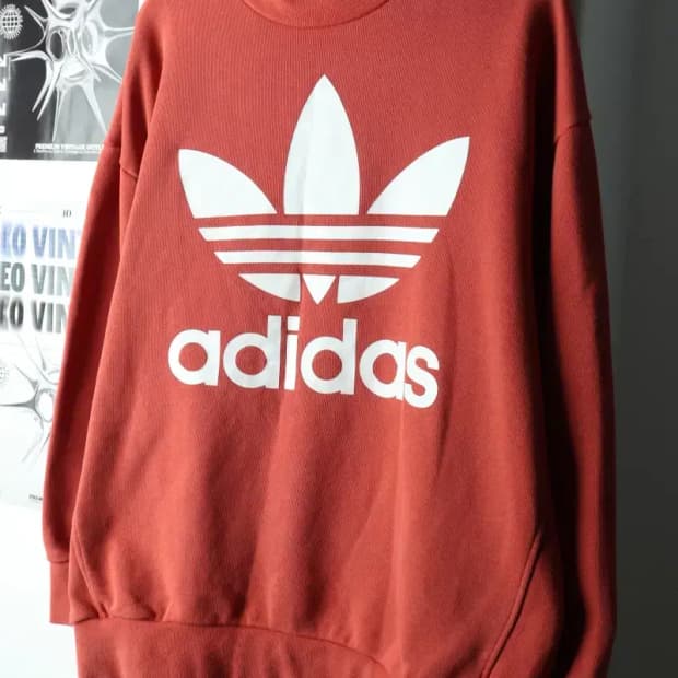 (S) 아디다스 맨투맨 티셔츠 오버사이즈 빅로고 버건디-1679D