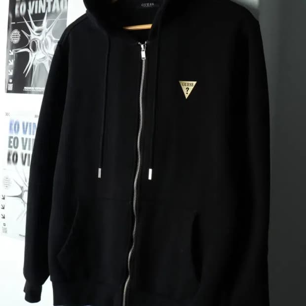 (M-L) 게스 후드집업 블랙 기모 금장-167A1