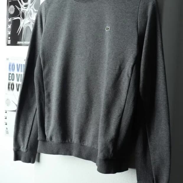 W(S-M) 라코스테 맨투맨 티셔츠 스판 그레이 올드스쿨-167A5