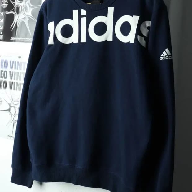 (M) 아디다스 맨투맨 티셔츠 빅로고 네이비 기모 올드스쿨-167A8