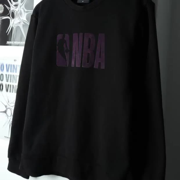 (M) NBA 엔비에이 맨투맨 티셔츠 빅로고 기모 블랙-167A9