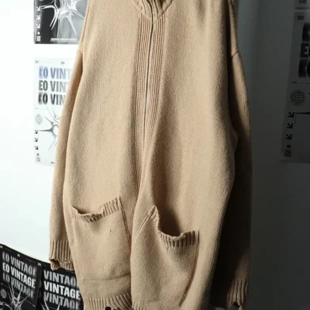 (F) 디젤 니트집업 베이지 그런지 롱 희귀 매물-16801