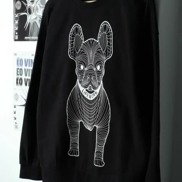 (M-2XL) 라이프워크 맨투맨 티셔츠 대표 불독 빅로고 블랙-16827