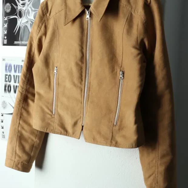 W(S) 인사일런스 집업 바람막이 점퍼자켓 스웨이드 카멜 크롭-16828