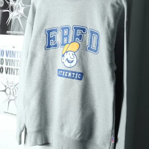 (S-M) 이벳필드 맨투맨 티셔츠 빅로고 그레이 Y2K 기모-16833