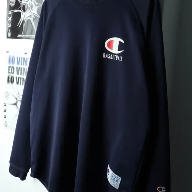 (XL) 챔피온 긴팔티셔츠 기능성 네이비 농구 빅로고-16834