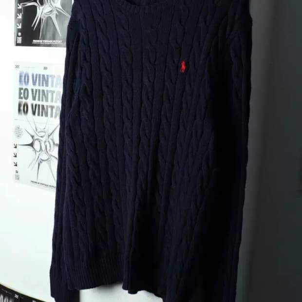 (L-XL) 폴로 랄프로렌 니트 네이비 케이블 꽈배기 레드포니-1686A