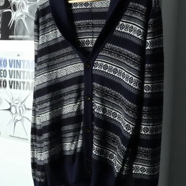 (M-L) 브랜드빈티지 니트 가디건 노르딕 네이비 울-1686F