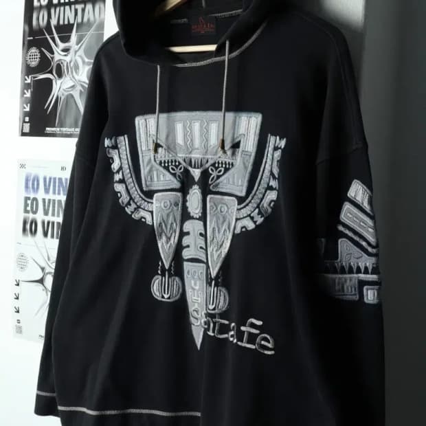 (M-L) 브랜드빈티지 후드티셔츠 아즈텍 스티치 블랙 재팬-16877