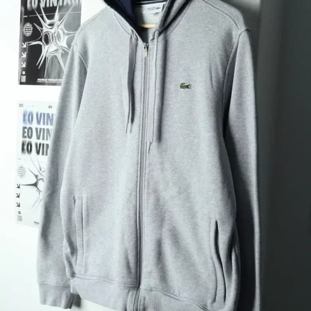 (XL-2XL) 라코스테 후드집업 빅사이즈 기모 그레이-1687A