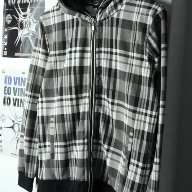 (M) 메일엔코 후드집업 체크 그레이 일본-1687D