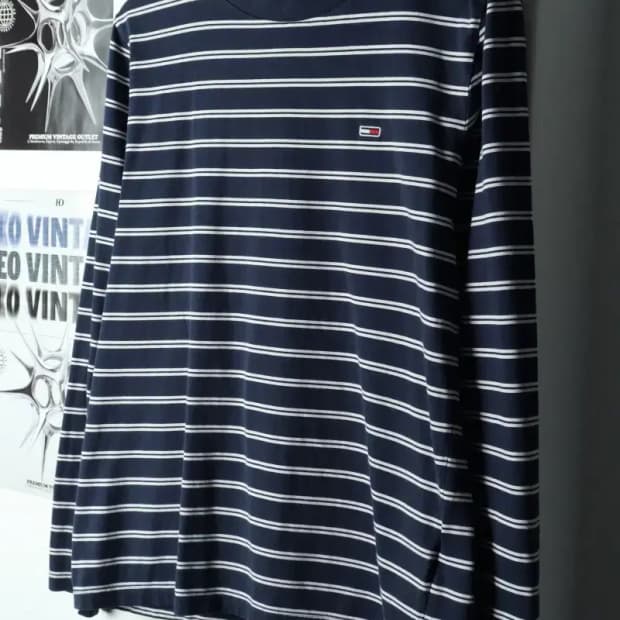 (L-XL) 타미힐피거 긴팔티셔츠 스트라이프 네이비-16881