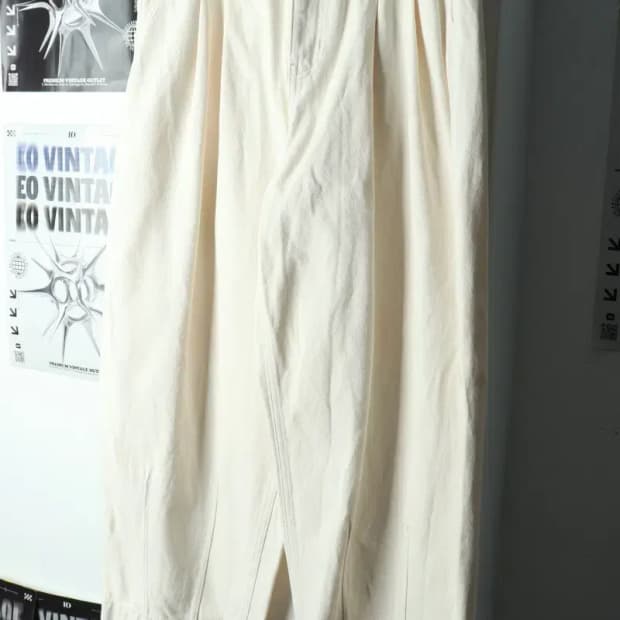 (L-XL) 무신사 스탠다드 면바지 팬츠 밴딩 와이드 크림-2359