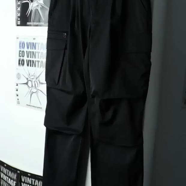 (M-L) 면바지 팬츠 카고 블랙 폴리 테크웨어-235D