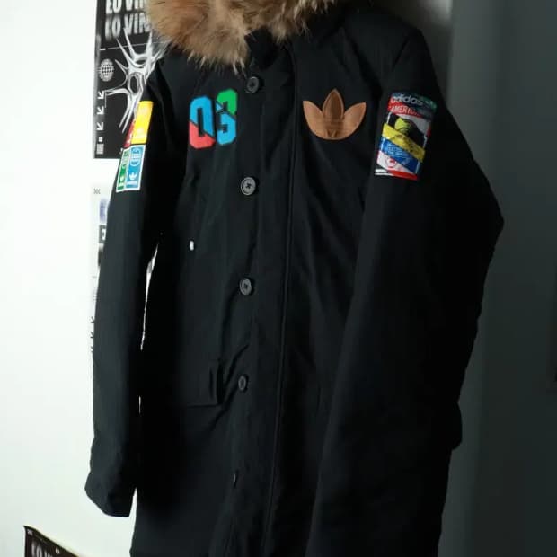 (M-L) 아디다스 패딩 점퍼자켓 덕다운 오리지널 퍼 롱-1690E