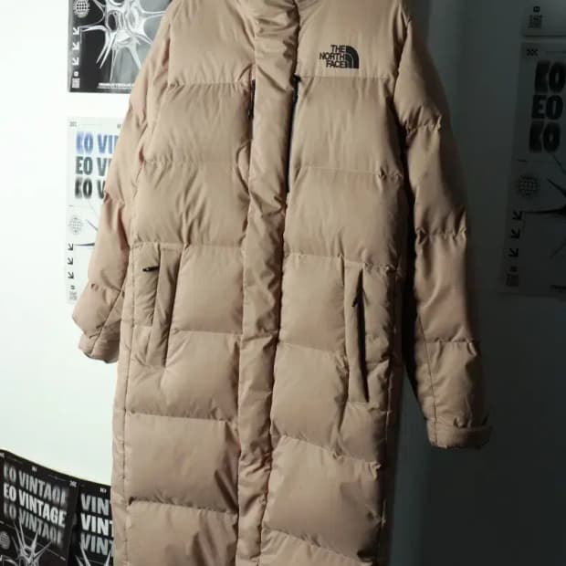 (M-L) 노스페이스 패딩 점퍼자켓 구스다운 베이지 롱 대장급-16910