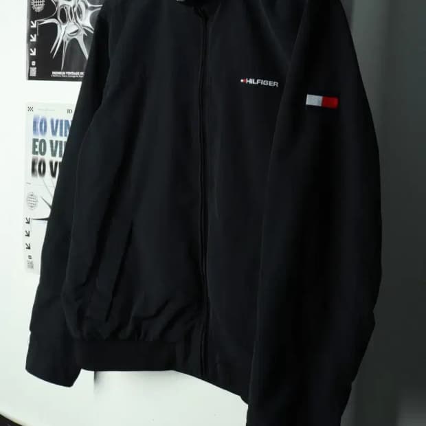 (L-XL) 타미힐피거 집업 바람막이 점퍼자켓 블랙 올드스쿨-169AA