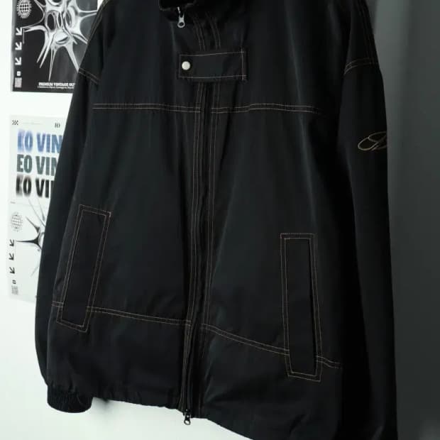 (M-L) 스튜디오 집업 바람막이 점퍼자켓 스티치 블랙-169AB