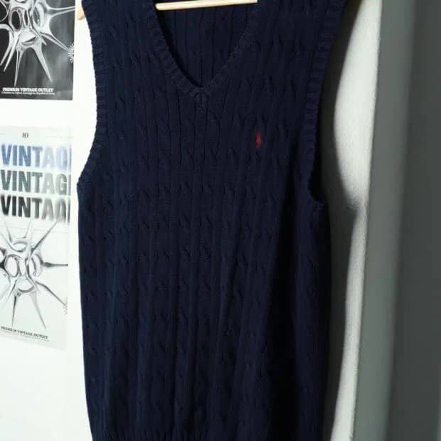 (M-L) 폴로 랄프로렌 니트 조끼 케이블 꽈배기 네이비-169C3
