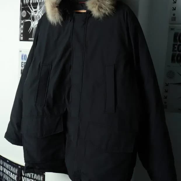 (L) 간트 패딩 점퍼자켓 구스다운 블랙 퍼 봄버-16A1B