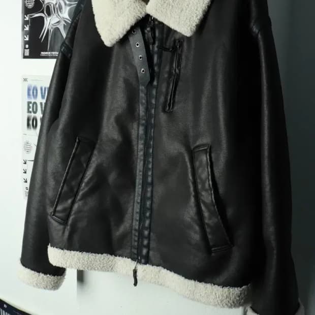 (L) 디미트리블랙 집업 바람막이 점퍼자켓 무스탕 레더 블랙-16A1F