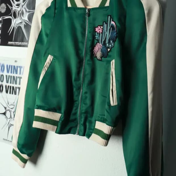 W(S) 마쥬 집업 바람막이 점퍼자켓 스카잔 플라워 그린 새틴-16A24