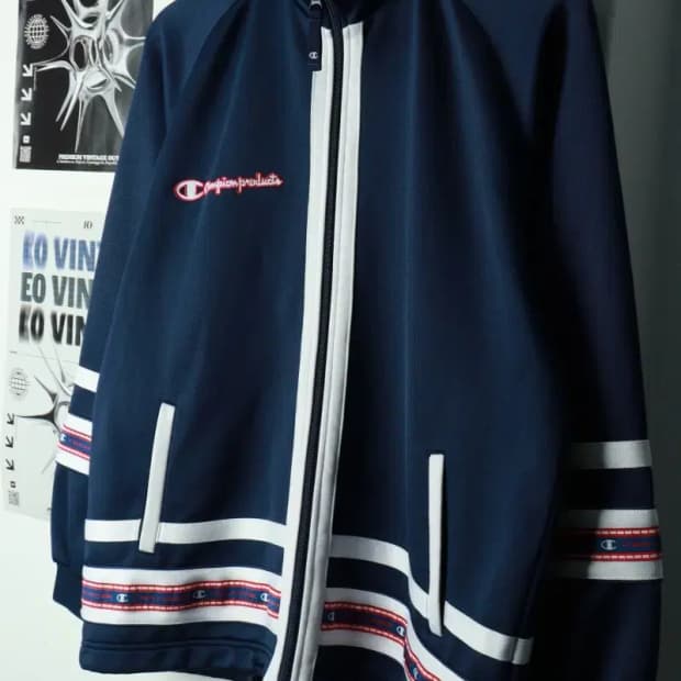 (M-XL) 챔피온 집업져지 트랙탑 일본판 네이비 올드스쿨-16A28