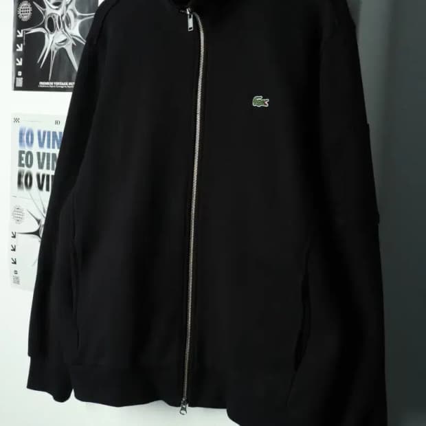 (L-XL) 라코스테 집업 바람막이 점퍼자켓 놈코어 블랙 면-16A3F
