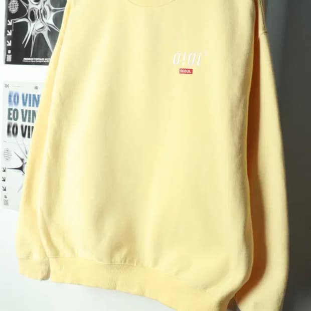 W(F) 오아이오아이 맨투맨 티셔츠 노랑 기모 키치-16A4B