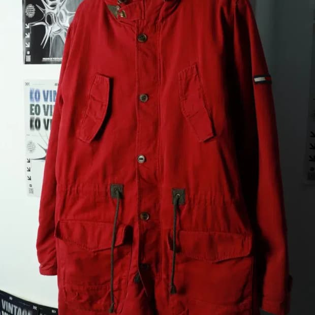 (L-XL) 타미힐피거 패딩 점퍼자켓 야상 아메카지 레드 유틸-16A08