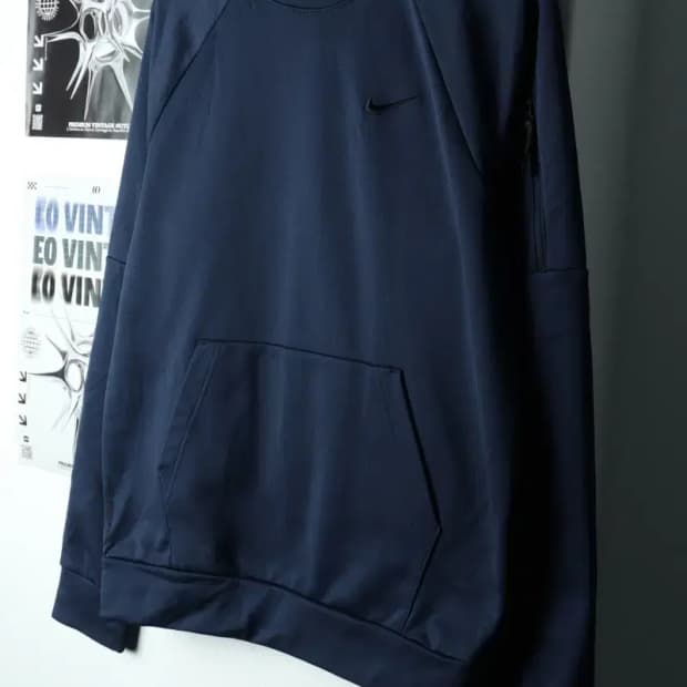 (S-M) 나이키 맨투맨 티셔츠 네이비 기모 폴리-166C6