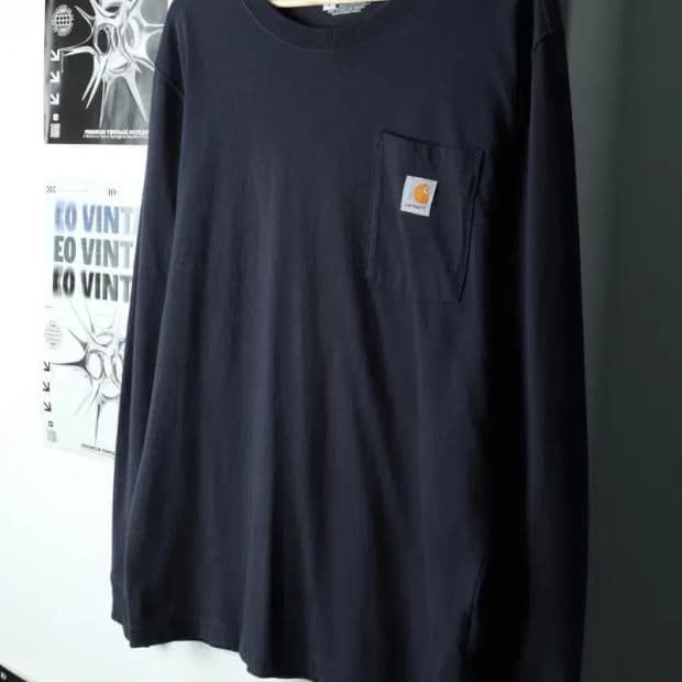(S-M) 칼하트 긴팔티셔츠 사용감 루즈핏 네이비-166CB