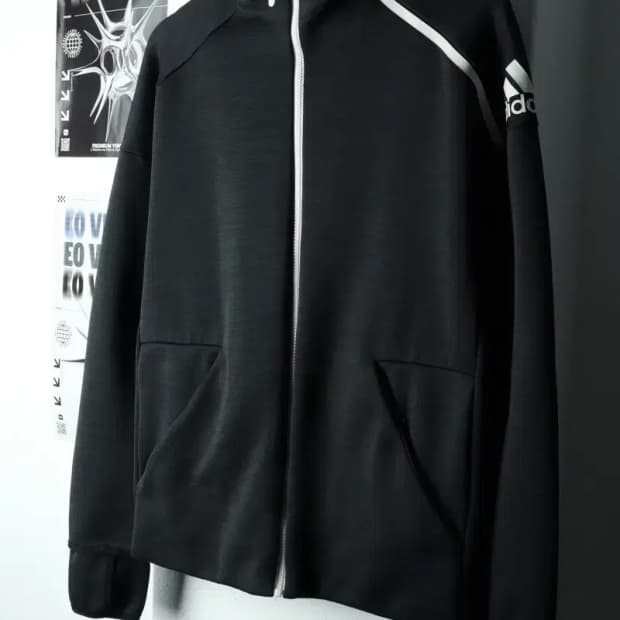 (M) 아디다스 후드집업 넥워머 폴리 블랙-166DD