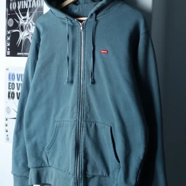 (L-XL) 슈프림 후드집업 스몰박스로고 연블루 헤비 피그먼트-16B06