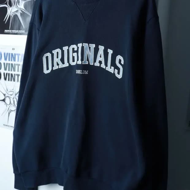 (XL-2XL) 비슬로우 맨투맨 티셔츠 루즈핏 네이비 아메카지-16B18