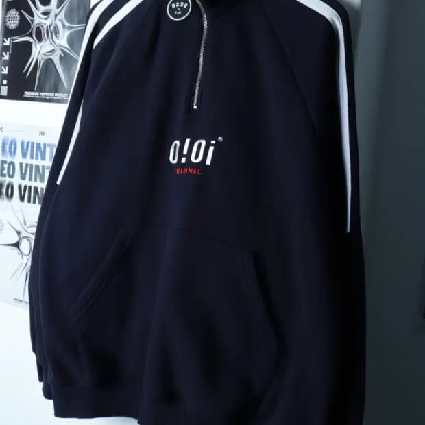 (F) 오아이오아이 맨투맨 티셔츠 반집업 네이비 기모 올드스쿨-16B1A