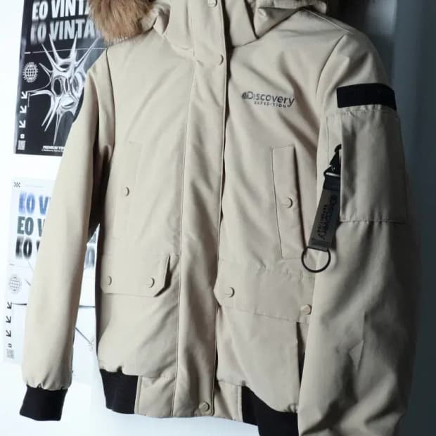 W(S) 디스커버리 패딩 점퍼자켓 덕다운 베이지 퍼 Y2K-16B28