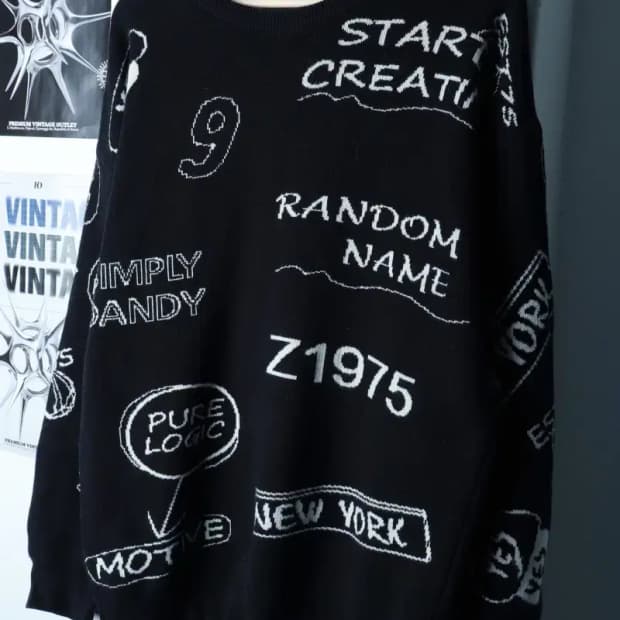 (L-XL) 자라 니트 레터링 블랙 올드스쿨-16B91