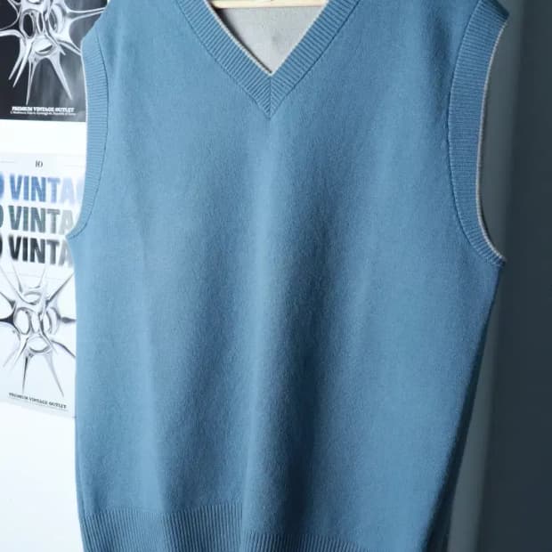 (M-XL) 코스 니트 조끼 오버핏 연블루 울-16B94