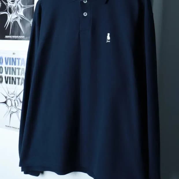 (M-L) 예일 카라 긴팔티셔츠 스몰로고 루즈핏 네이비-16BA6