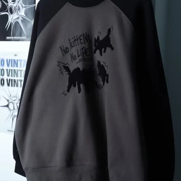 (L-XL) 꼼파뇨 맨투맨 티셔츠 나그랑 차콜 기모 고양이-16BE3