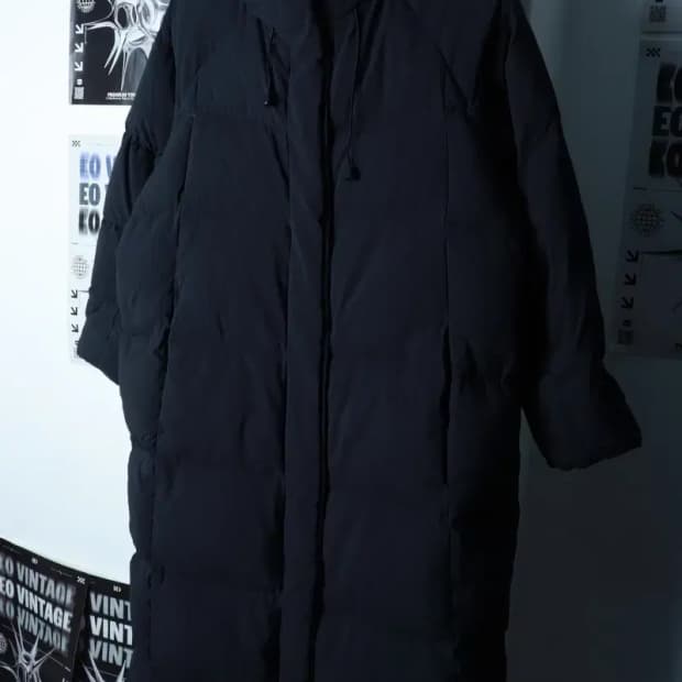 W(F) 스튜디오 톰보이 패딩 점퍼자켓 덕다운 블랙 롱-16C0A