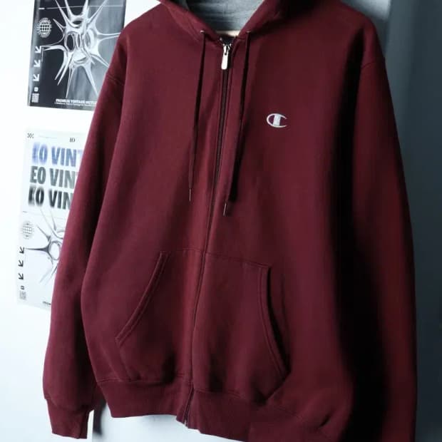 (XL) 챔피온 후드집업 버건디 기모 올드스쿨-16B6F